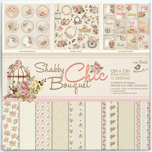 Paper Pack Little Birdie - Shabby Chic Bouquet - 12x12 Tum