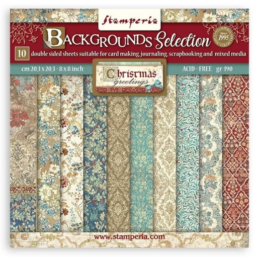 Paper Pad Stamperia - Christmas Greetings Backgrounds - 8x8 Tum