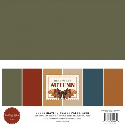 Paper Pack Carta Bella - Here Comes Autumn - 12x12 Solids - 6 ark