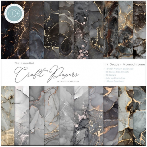 Paper Pack Craft Consortium Ink Drops Monochrome 12x12 Tum Papperspack 12