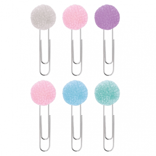 Dekorativa Gem Med Pompom 6 st - Paper Clip - Pastell
