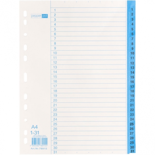 Pärmregister 1-31 månadsregister med upp till 31 dagar. Tillverkat av 90 grams A4 kraftpapper som är klor och syrafritt.