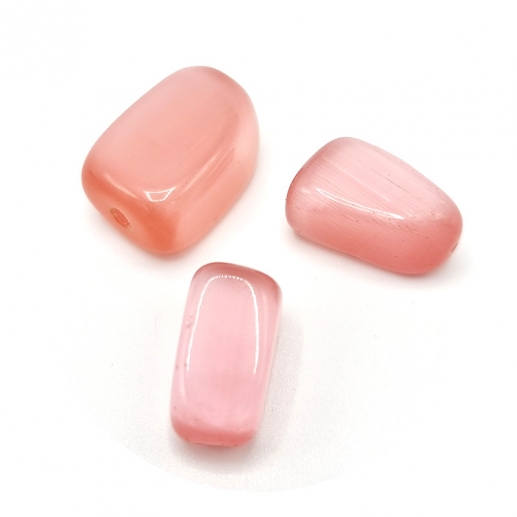 Glaspärlor Tiger-Eye Irregular - Pastel Pink - 3 st