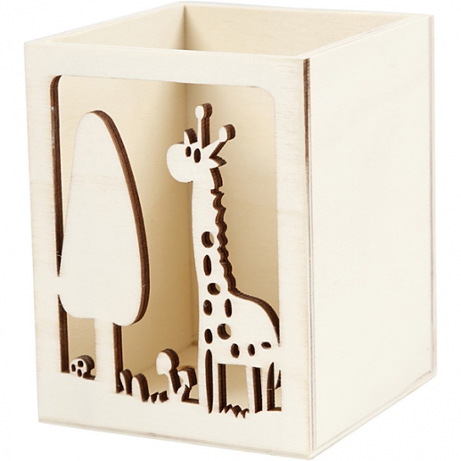 Pennställ av Trä Giraff 10x8 cm Ask Låda Förvaring