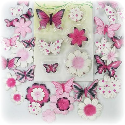 Fjärilar och Pappersblommor - 30-pack - Rosa