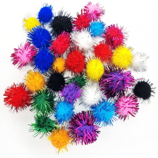 Pompoms - 15 + 20 mm - Glitter Färger - 33 st