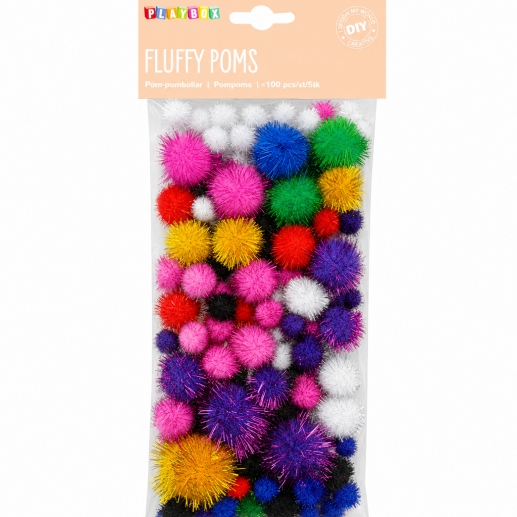 Pompoms - 15-35 mm - Glitterfärger - 100 st