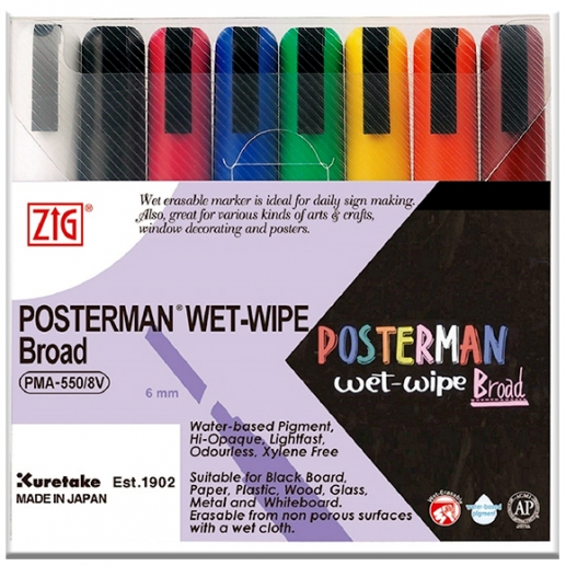 Chalk Penna - ZIG Posterman Wet-Wipe - Basfärger - 6 mm - 8 st