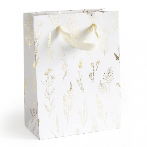 Presentpåse - 5 st - Ängsblommor Guldfolie - 20x8x15