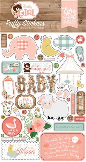 Puffy Stickers Echo Park Baby Girl Dekorationer DIY