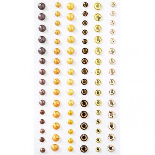 Självhäftande Rhinestones & Pearls - Gold - 90 st