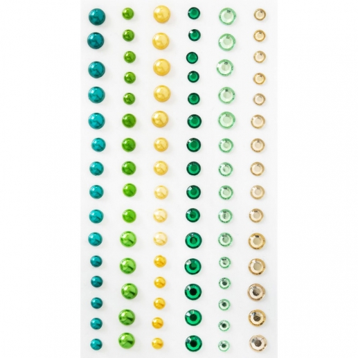 Självhäftande Rhinestones & Pearls - Green - 90 st