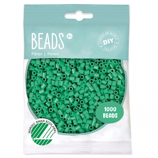 Havsgröna rörpärlor från Playbox för pärlplattor och pyssel.