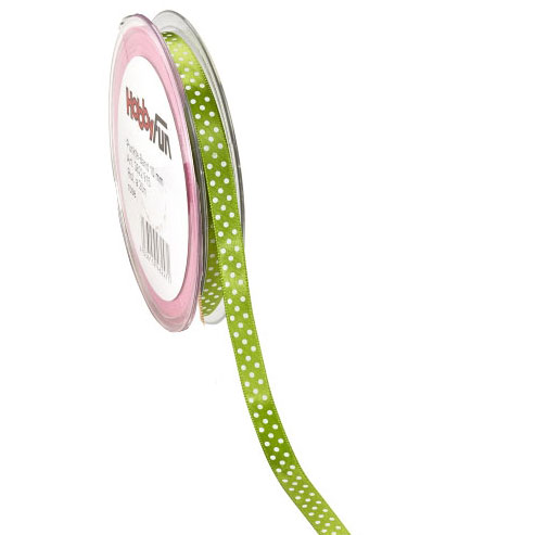 Satinband Med Prickar B. 10 mm Grön Sidenband Mönstrade Band