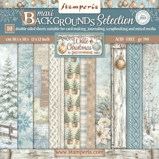 Paper Pad Stamperia 12x12 Tum - Maxi Background White Christmas