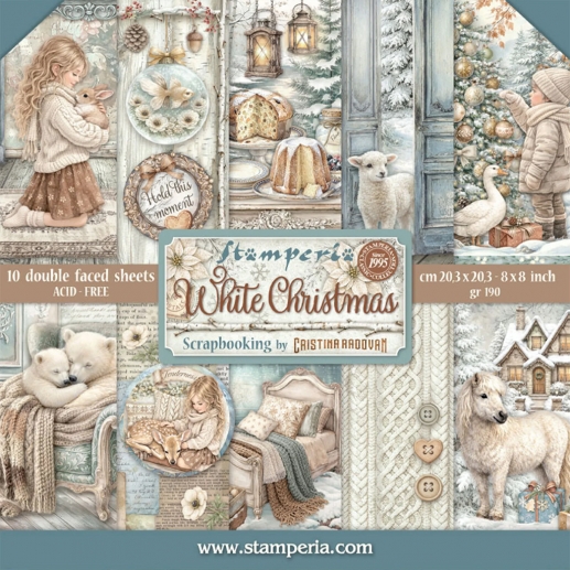 Paper Pad Stamperia 8x8 Tum - White Christmas