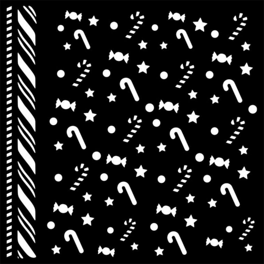Schablon 18x18 cm - Candy Christmas Candycane Pattern