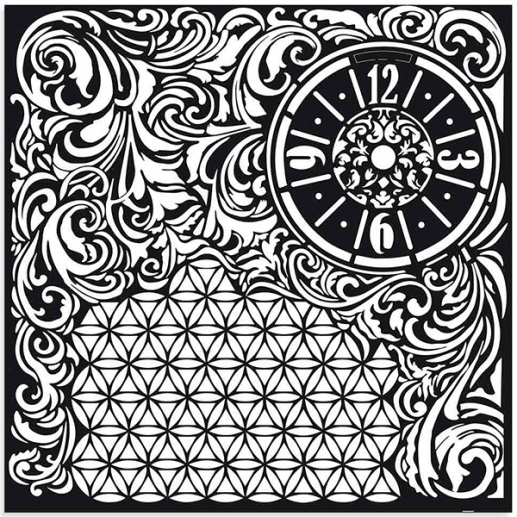 Schablon Stamperia - Clock and texture - 30x30 cm