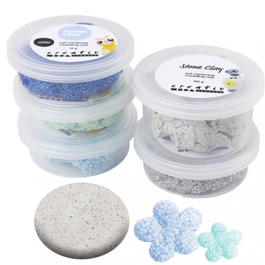 Stone Clay och Foam Clay Lera - Blå Grön Mix - 5 st