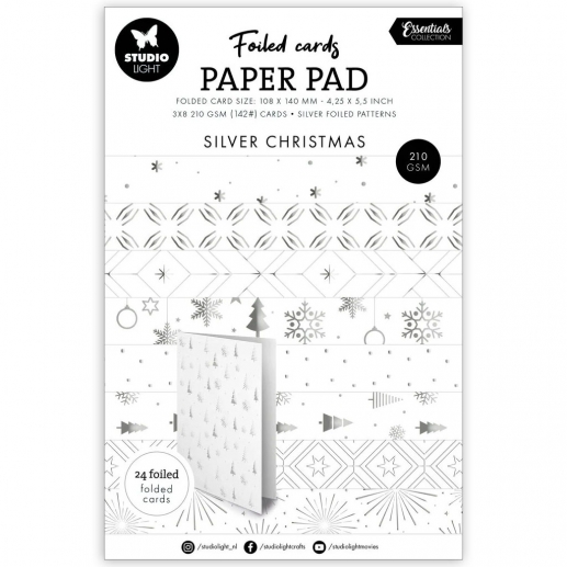 Paper Pad Foiled Cards 24 st - Silver Christmas - Studio Light