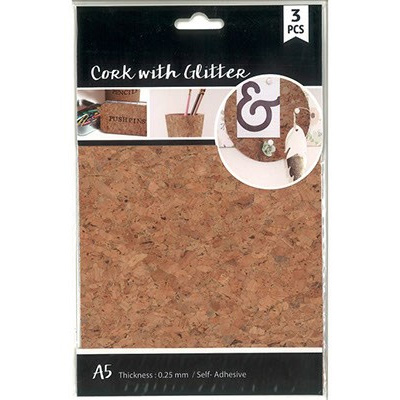 Självhäftande Kork A5 Glitter 3 ark Specialpapper