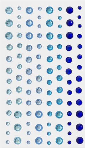 Självhäftande Rhinestones 3-6 mm - Blå - 104 st