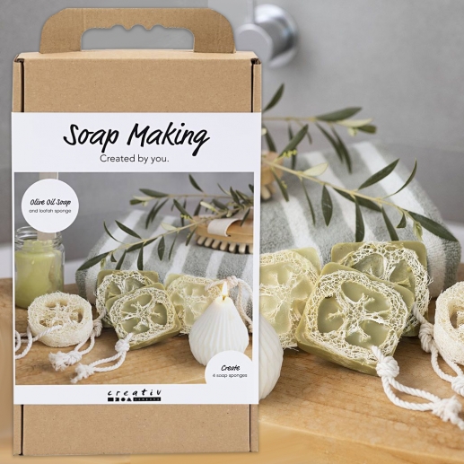 DIY Kit Tvåltillverkning - Olivtvål Med Loofah-Svamp