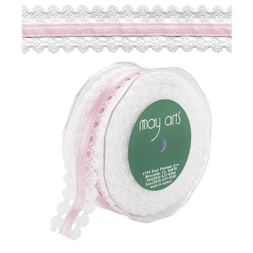 Spets 38mm Satin Lace in Center May Arts Baby Pink Dekorationer DIY