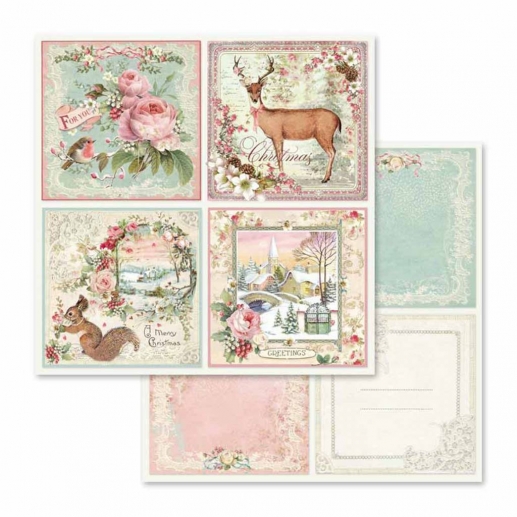 Papper Stamperia Pink Christmas Cards Julpyssel