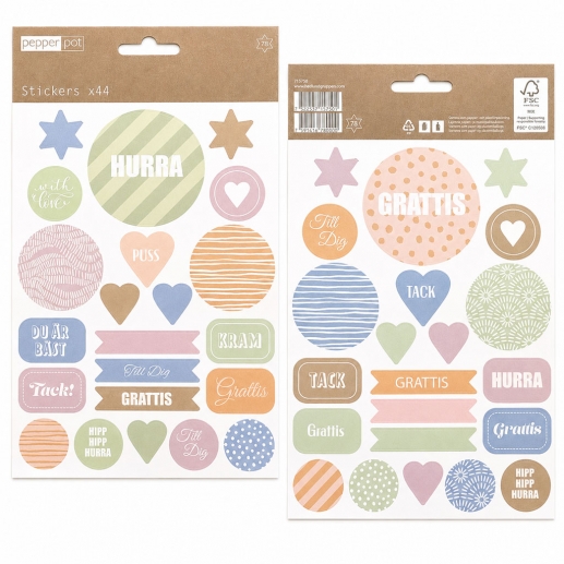 Stickers Etiketter - Grattis Hurra - 44 st - 19x14 cm