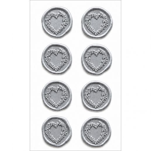 Stickers Sigill - Silver Hjärtan Av Löv - 8 st - 25 mm