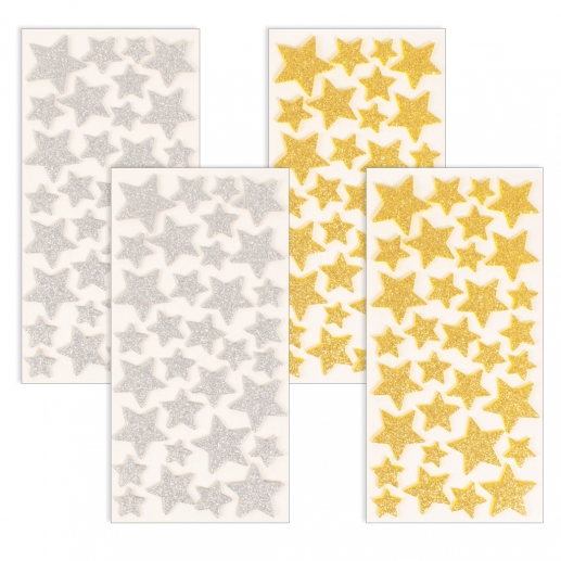 Glitter Foam Stickers - Guld/Silver Stjärnor - 132 st