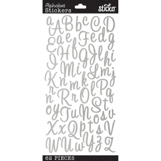 Alfabet Stickers Sweetheart Script Silver Glitter Siffror Klistermärken