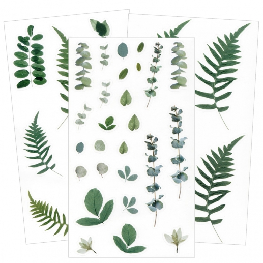Stickers Växter - 3 ark - 38 st - Ormbunke, Eucalyptus, Gröna Blad
