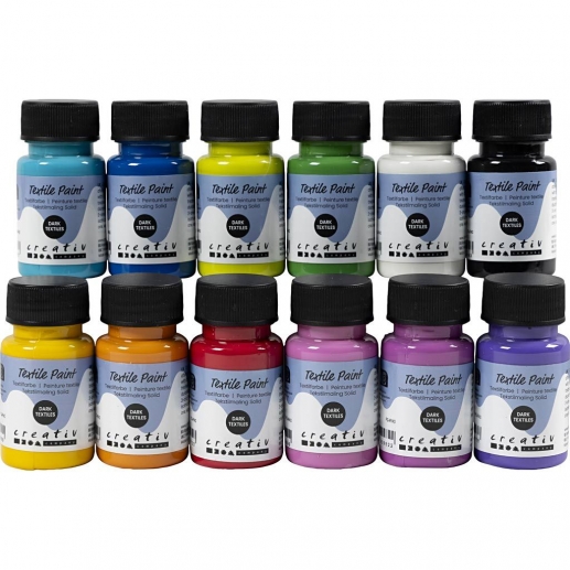 Textilfärg Täckande Färger 12 Mixade - 50 ml - För Mörka Textilier