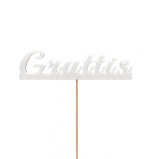 Grattis Skylt Med Pinne - Vit - 9 x 2,5 cm