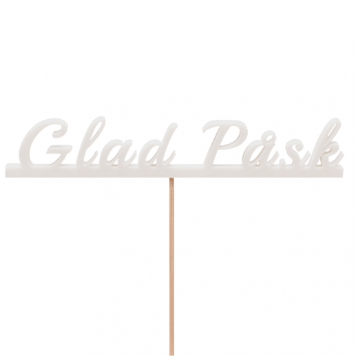 Glad Påsk Skylt Med Pinne - Vit - 9 x 2,5 cm