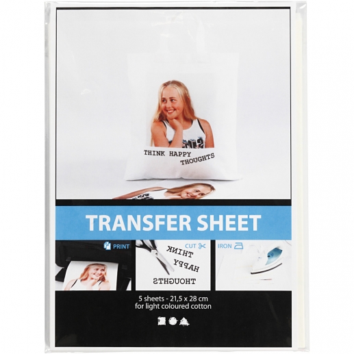 Transferark 21,5x28 cm Transparent Till ljusa textilier 5 ark Transferpapper