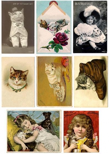 Vintage Foton A4 Reprint Cats Mönstrade Papper