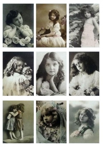 Vintage Foton A4 Little Girls 1 Dekorationer DIY