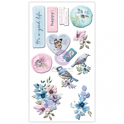Puffy Stickers Watercolor Floral - Prima Marketing - 12 st