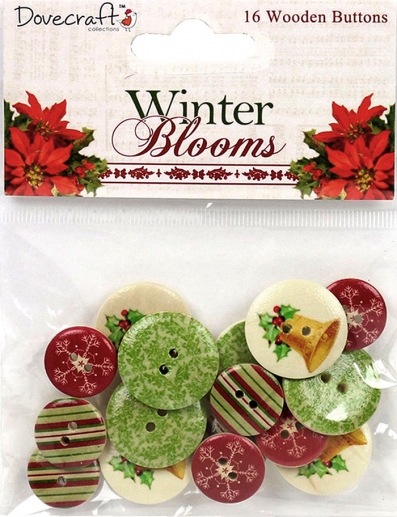 Winter Blooms Wooden Buttons 16 st Knappar Figurknappar