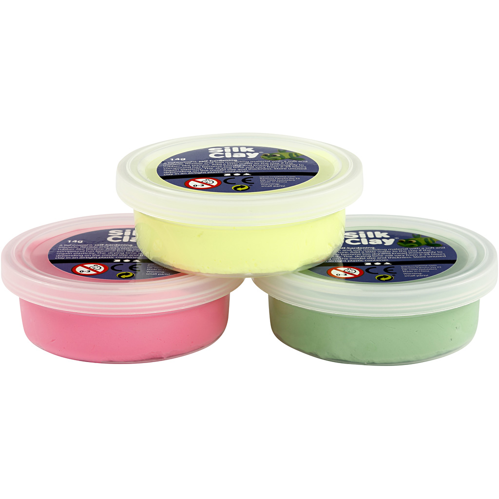 Silk Clay - Ljusgrön, neongul, neonrosa - 3x14g