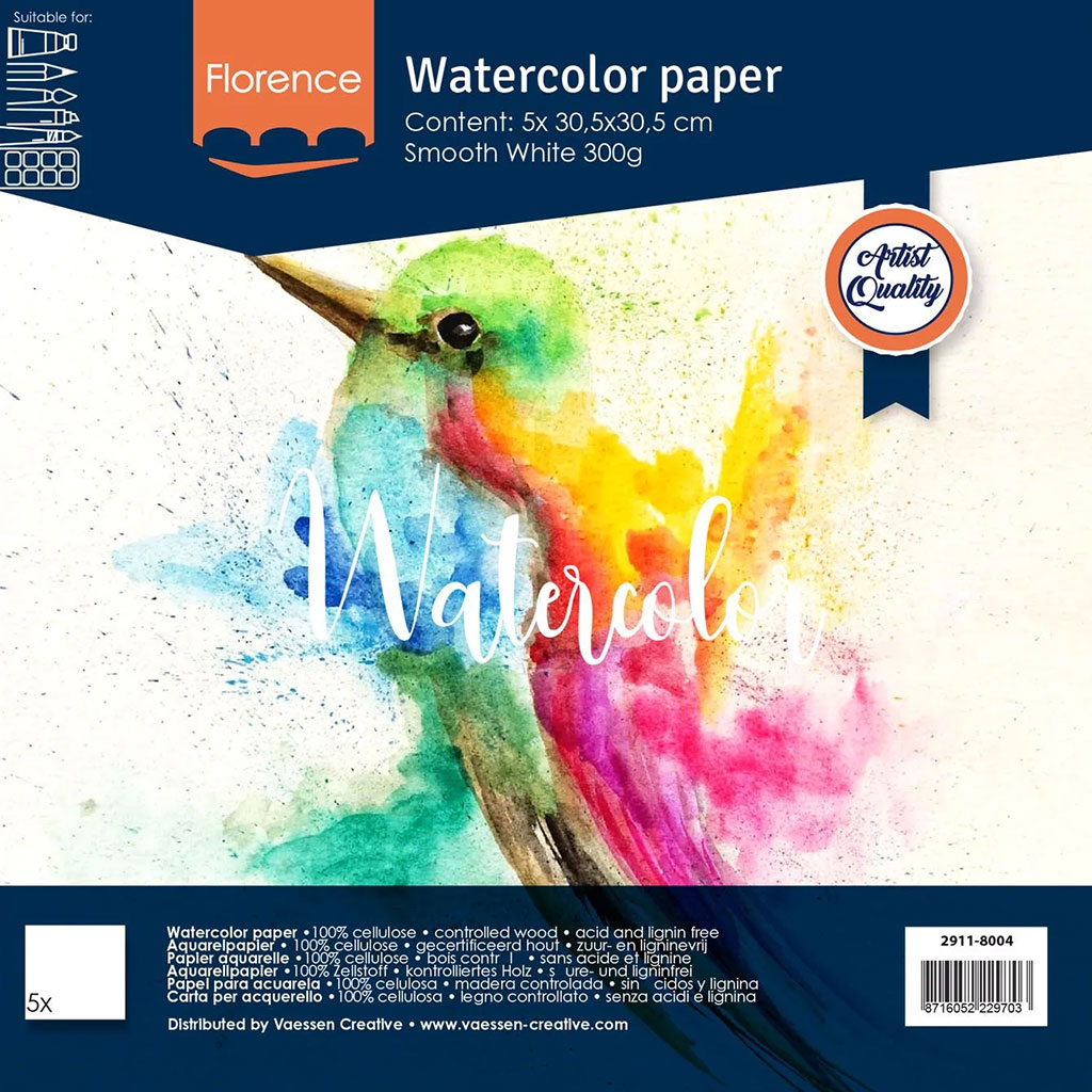 Akvarellpapper 12"x12" - Smooth White - 300g - 5 ark