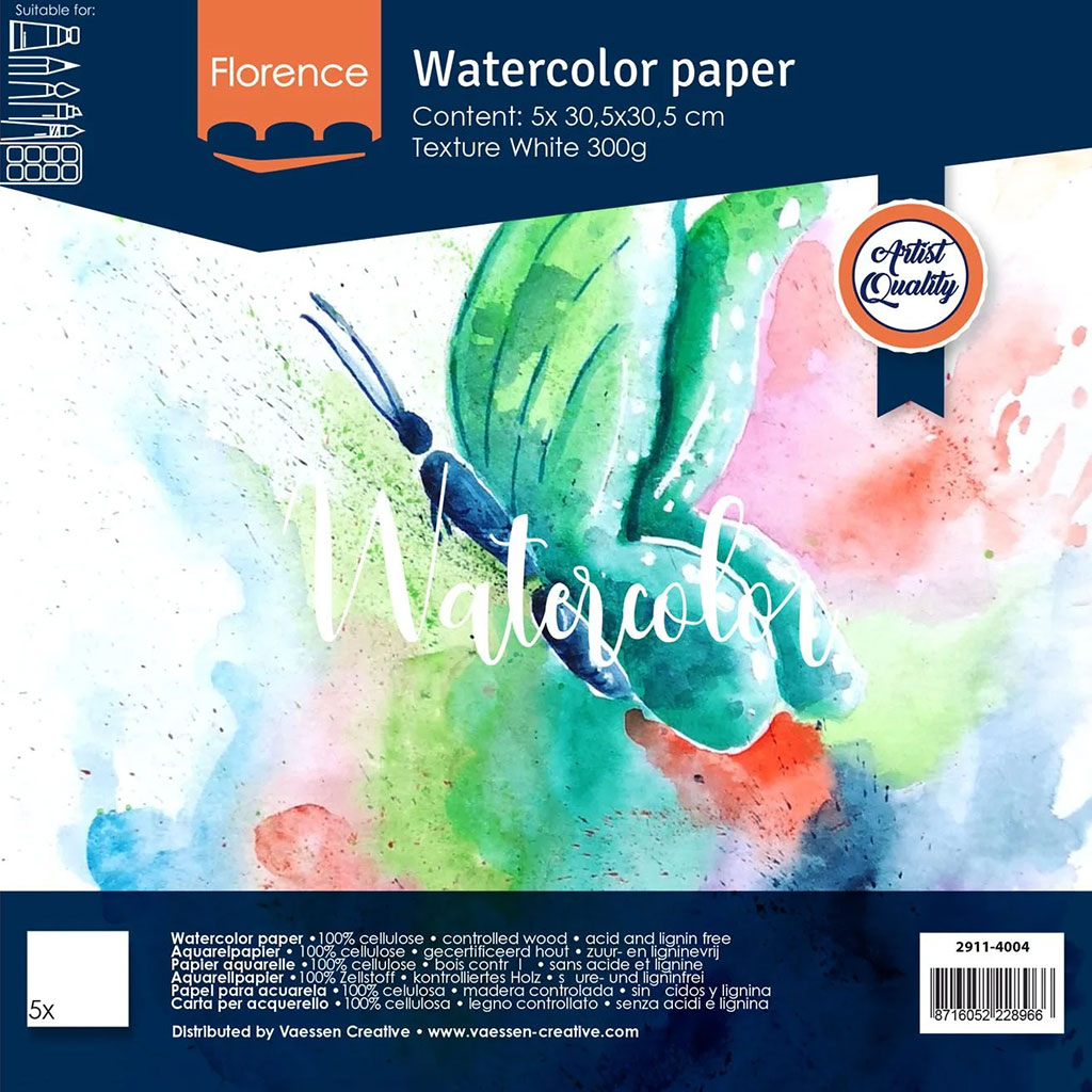 Akvarellpapper 12"x12" - Texture White - 300g - 5 ark