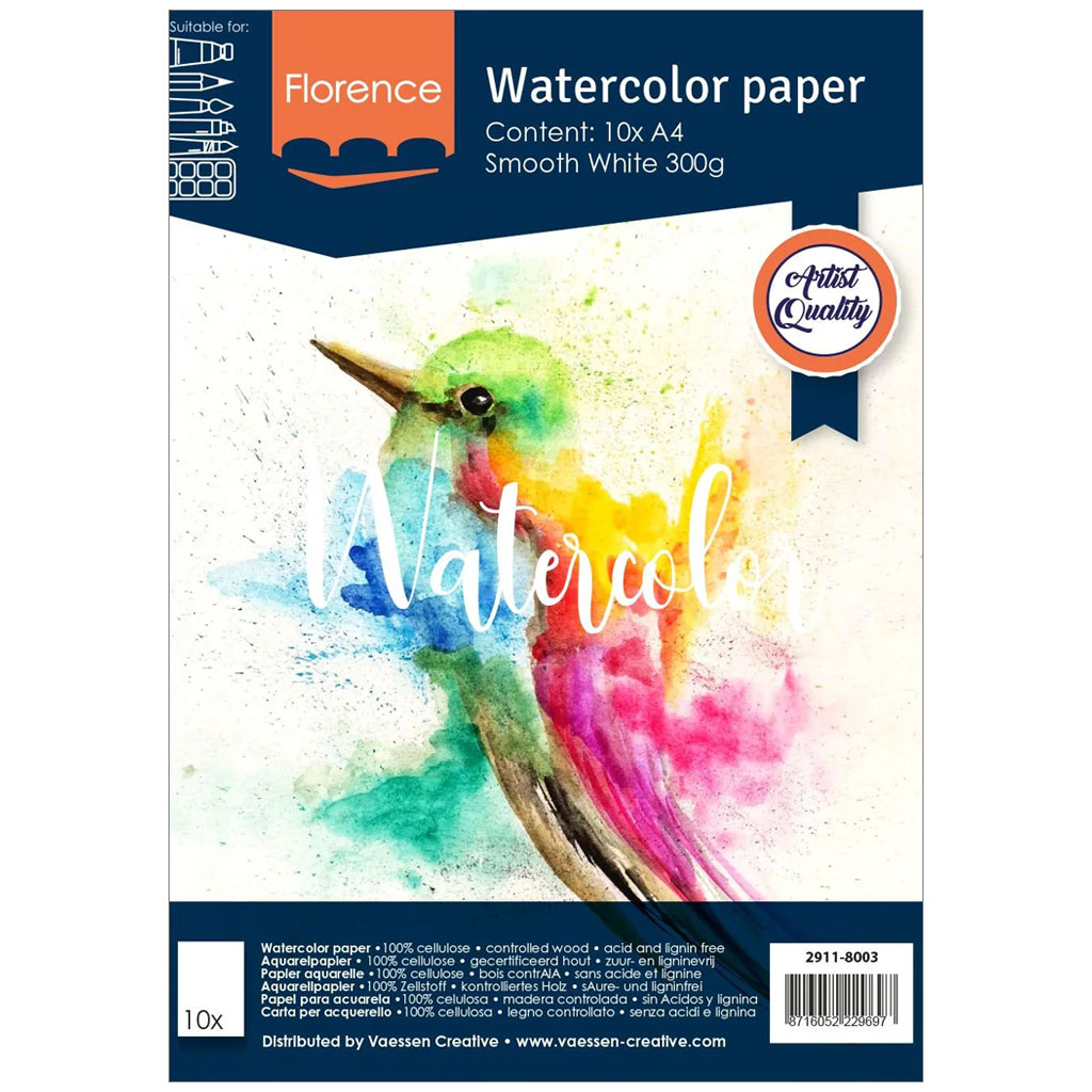 Akvarellpapper A4 - Smooth White - 300g - 10 ark