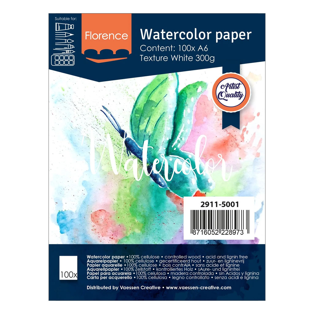 Akvarellpapper A6 - Texture White - 300g - 100 ark