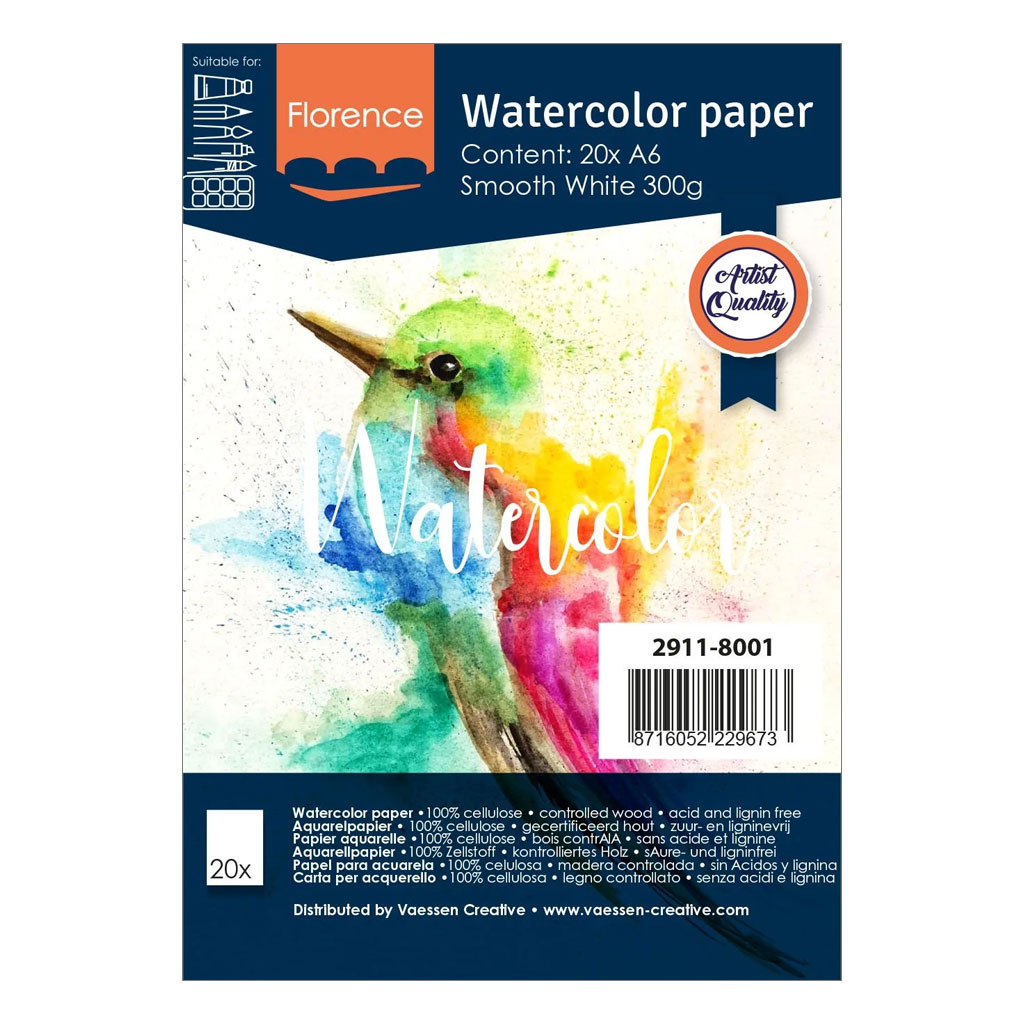 Akvarellpapper A6 - Smooth White - 300g - 20 ark