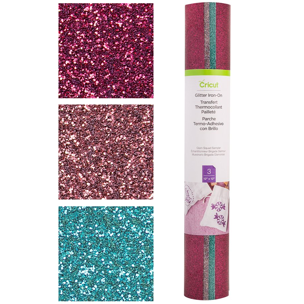 Cricut Glitter Iron-On (Termoadesivo Glitterato) – Campione 3 Fogli 30,5x30,5 Cm, Tuxedo (Nero, Argento), StrongBond, Oltre 50 Lavaggi