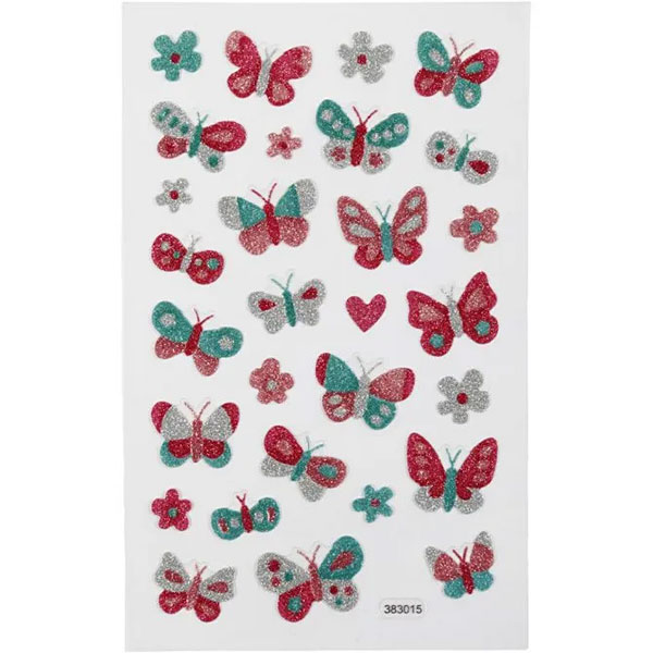 Glitter Stickers - Fjärilar - 10x16 cm